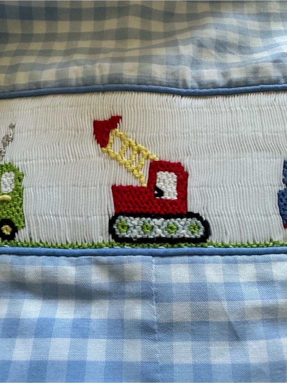 Classic Blue Gingham Smocked Train Romper - Kids Matching Set Vintage smocking